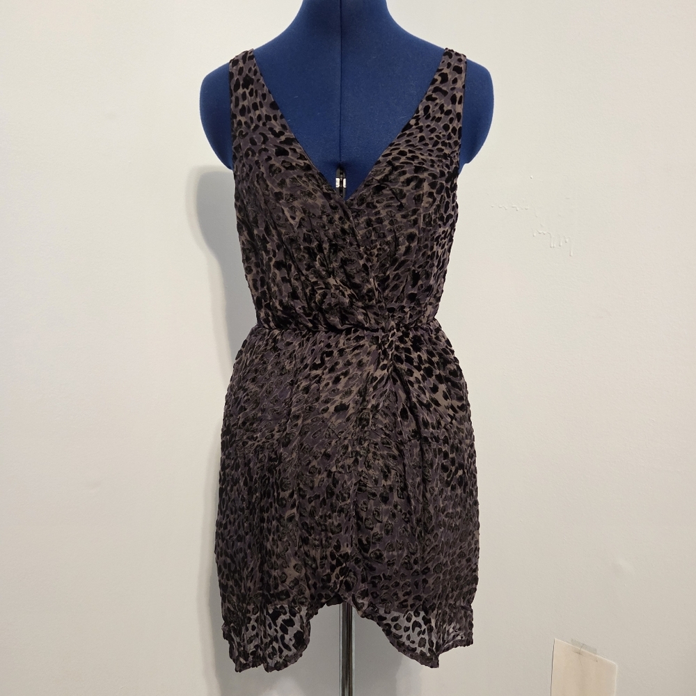 Y2K Black Silk Velvet Leopard Print Mini Dress Size XS